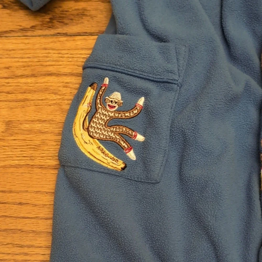 Nick & Nora Sock Monkey Banana Fleece Robe Hooded Blue 12M Baby Toddler